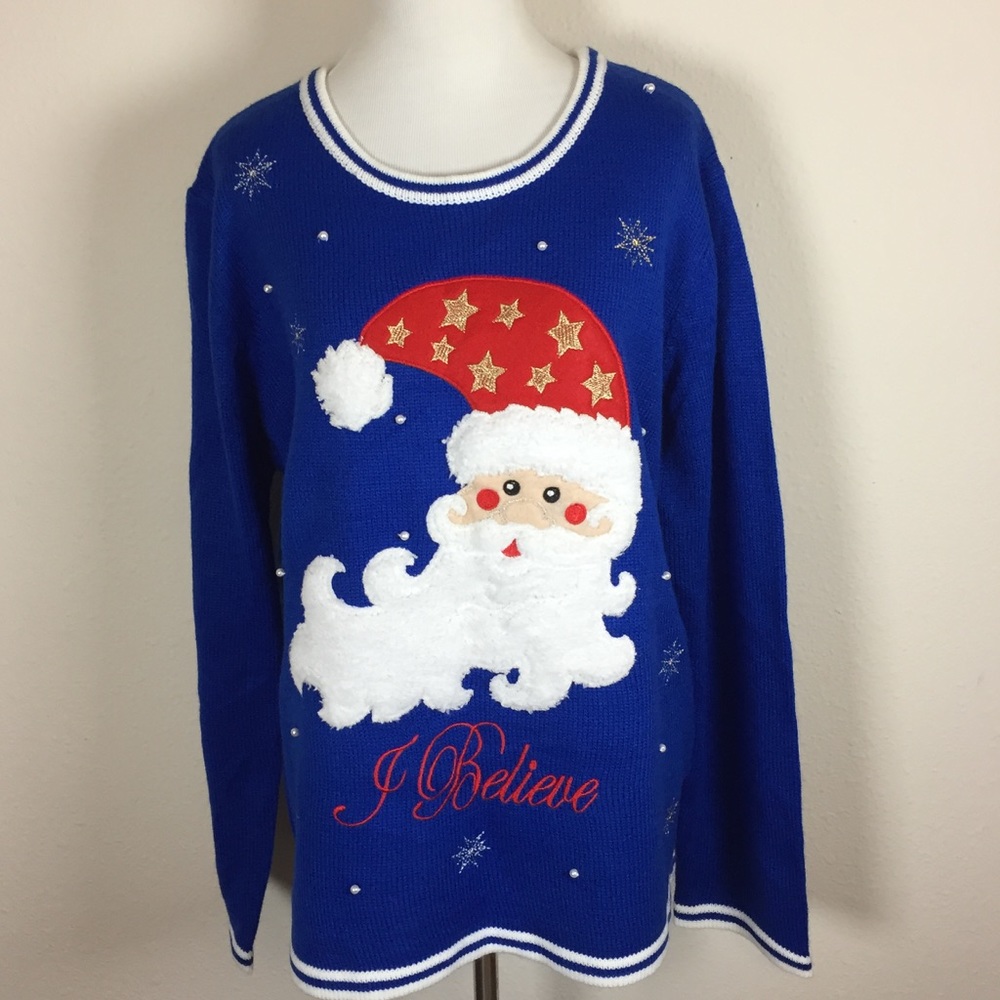 Santa Christmas blue sweater X…